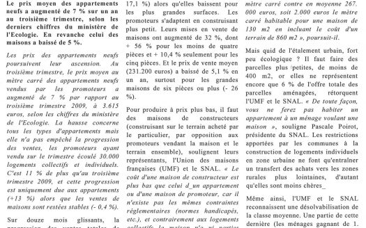 Le prix des logements neufs