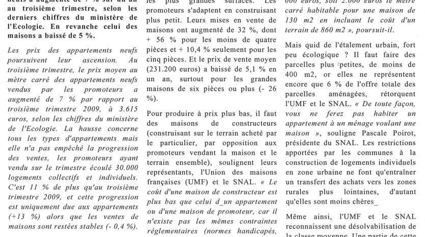 Le prix des logements neufs